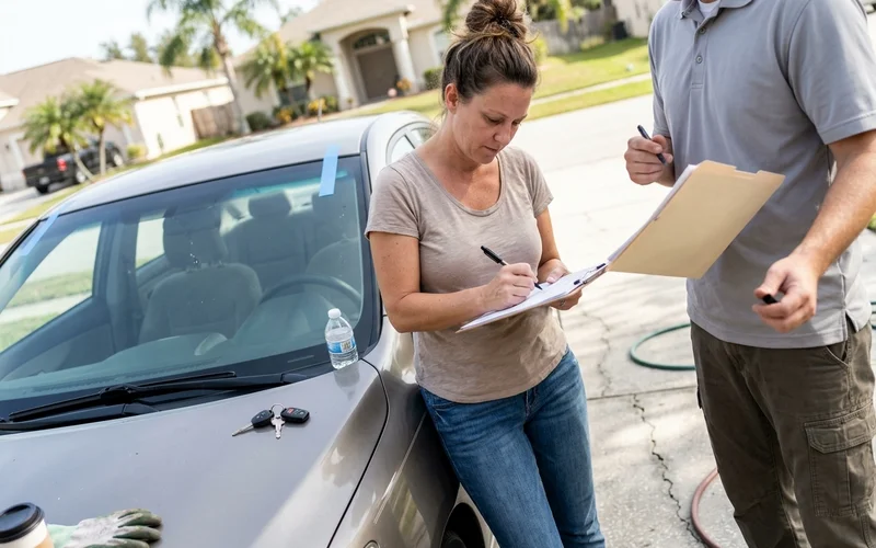 Customer signing a work order during mobile service